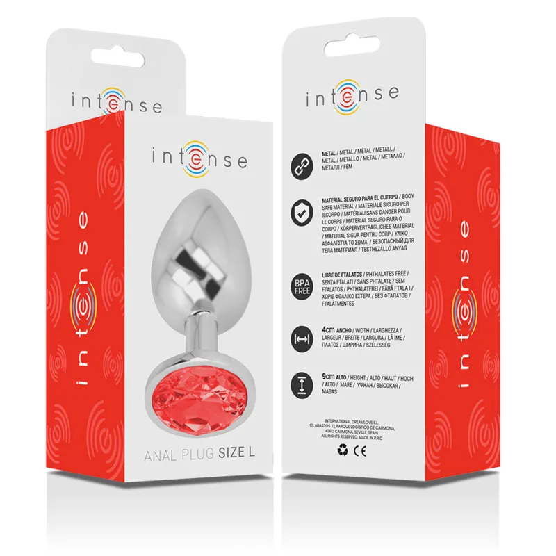 Intense - Metal Aluminum Anal Plug With Red Glass Size L - Análny Kolík 5
