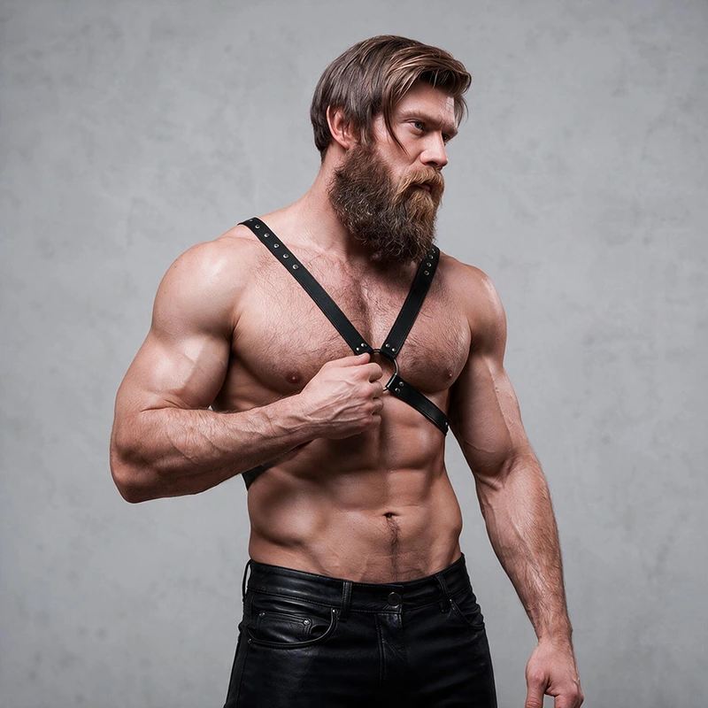 Fetish submissive attitude - mens cross chest eco-leather harness 2