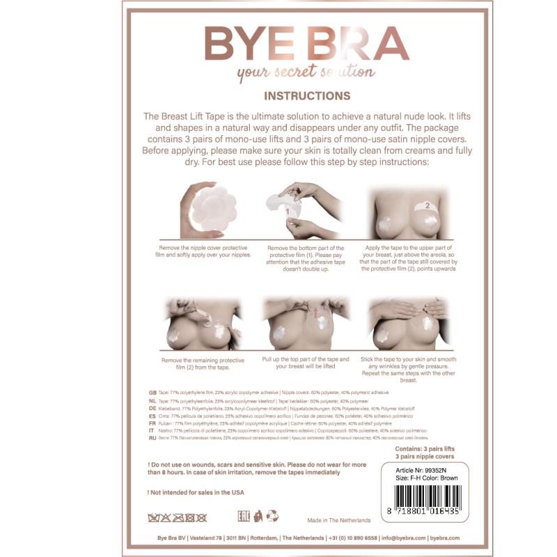 Bye Bra - Breast Lift & Silk Nipple Covers 3 Pairs Transp. F-H