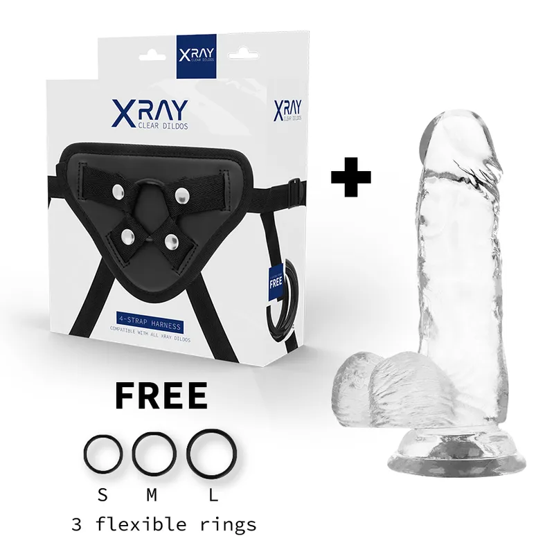 Xray Harness + Clear Cock With Balls  15.5cm X 3.5cm - Pripínací Penis