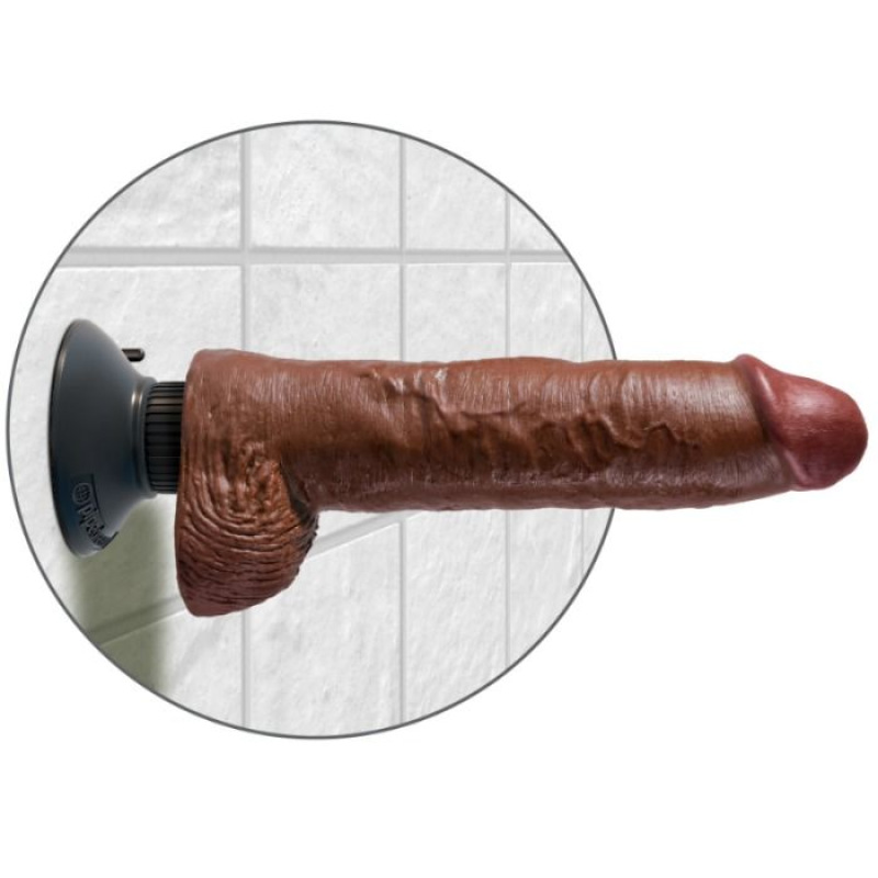 King cock - 25.5 cm vibrating cock with balls brown