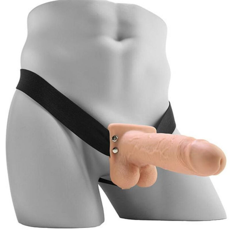 Fetish fantasy series - realistic vibrating hollow strap on with balls 17.8 cm 2