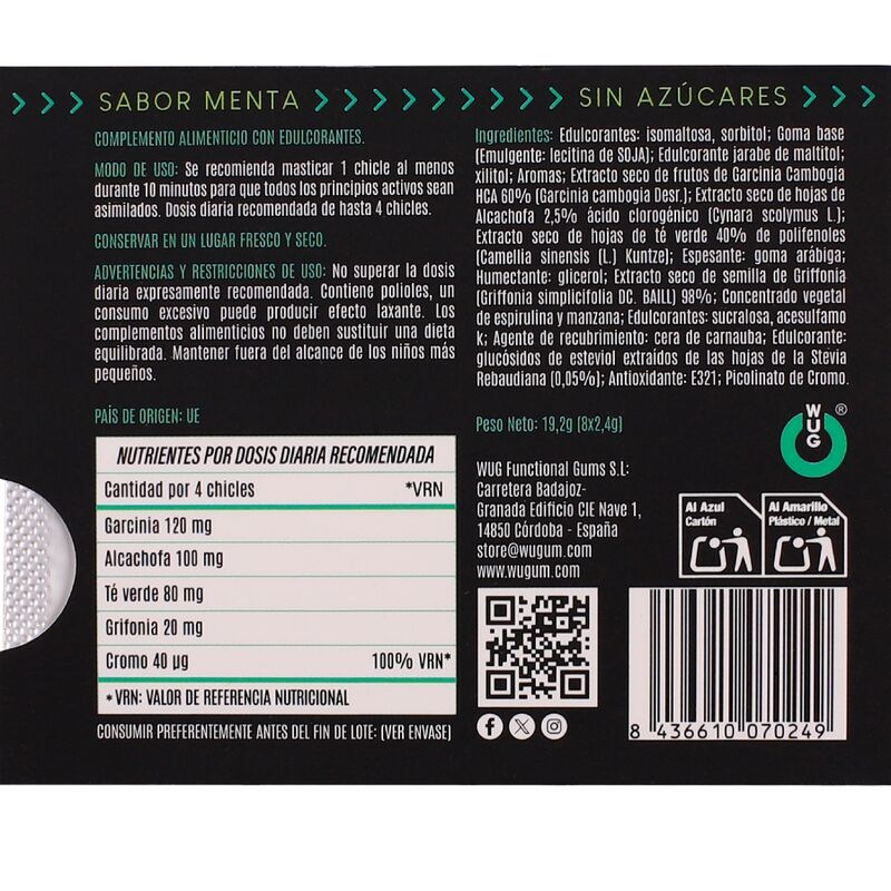 Wug diet - sugar-free functional mint gum blister 8 pcs 3