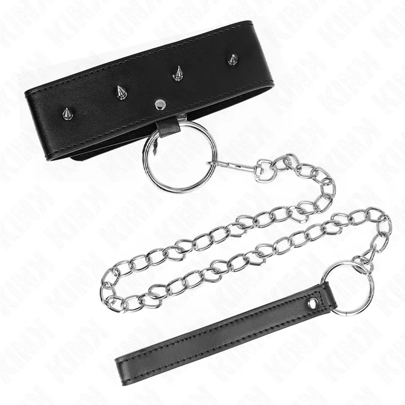 Kink - Necklace 65 Cm With Leash With Silver Studs Model 2 Adjustable 36-43 Cm X 5 Cm