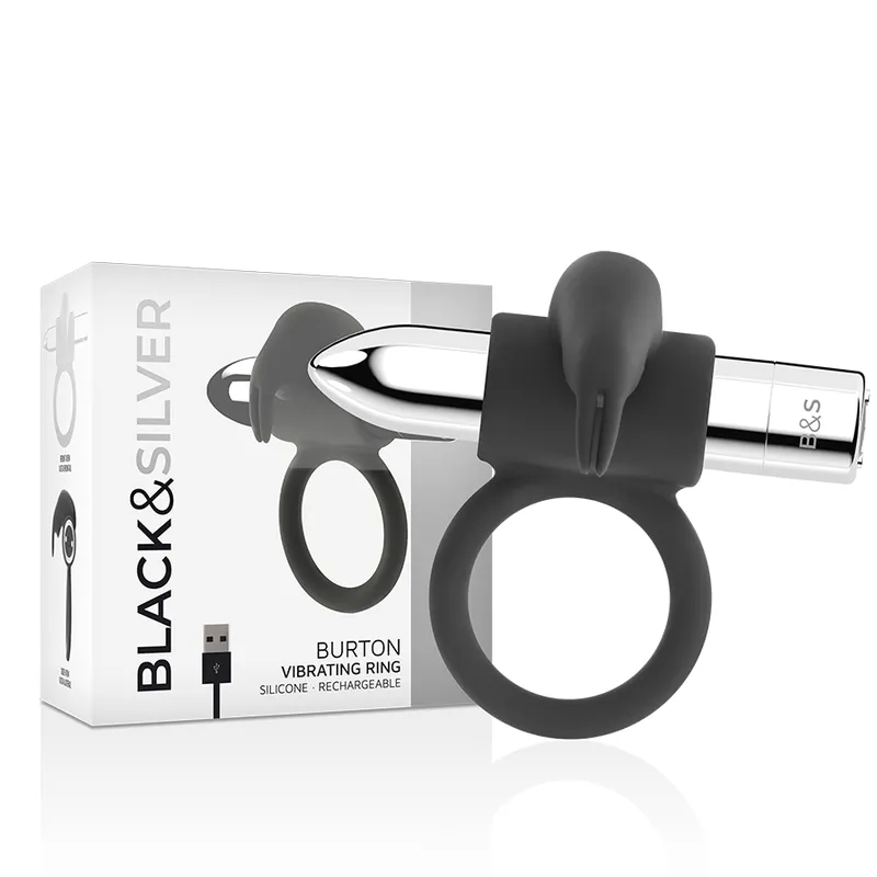 Black&Silver Burton Rechargeable Vibrating Ring 10v