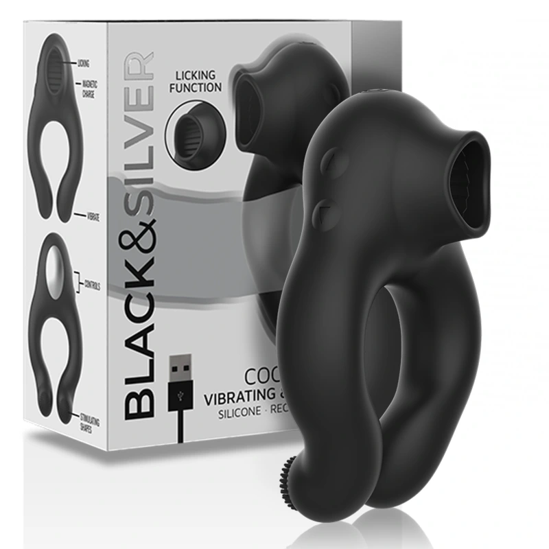 Black&silver - silicone vibrator ring 3 motors rechargeable black 6