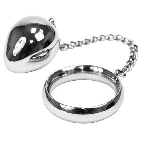 Metal hard - cock ring 50mm + chain with metal ball