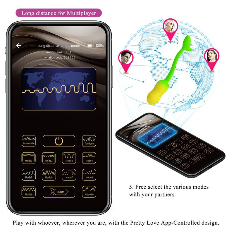 Pretty love - pulsen app control vibrating egg 12 functions usb rechargeable green-yellow 17