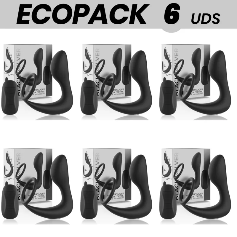Ecopack 6 Units - Black&Silver Anal Massager Remote Control Rechargeable Silicone Black