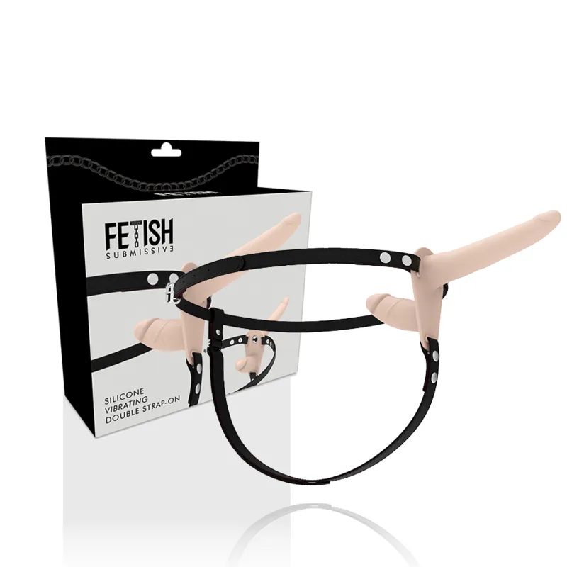 Fetish Submissive Double Strap Vibrator Strap-On Flesh Up 1