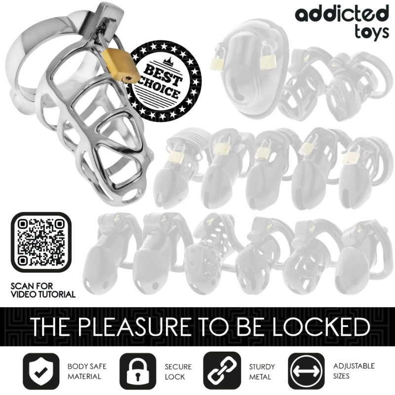 Addicted toys locked - silver lock metal penis cage size s 6