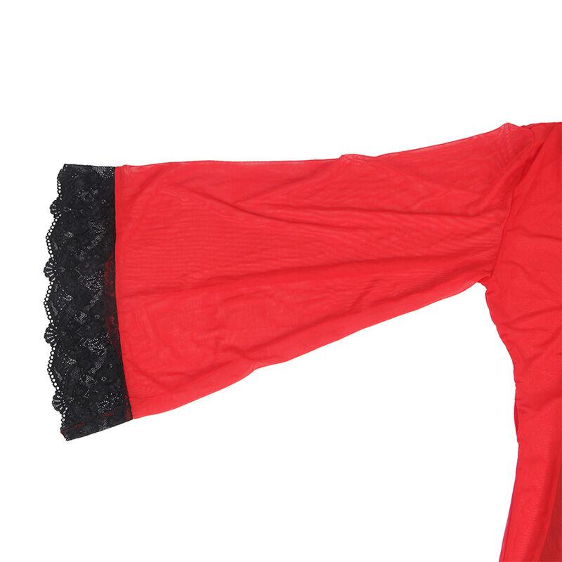 Subblime - Transparent Fabric Robe With Lace Detail Red S/M 5