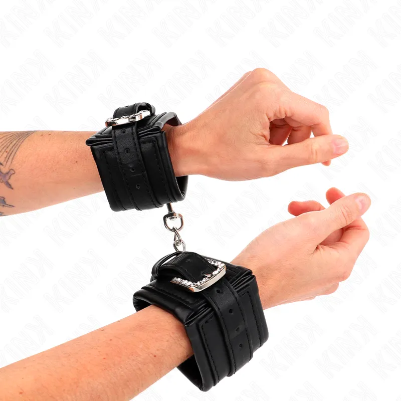Kink - Rhinestone Buckle Wrist Restraints Black Adjustable 25-32 Cm X 5.5 Cm 2