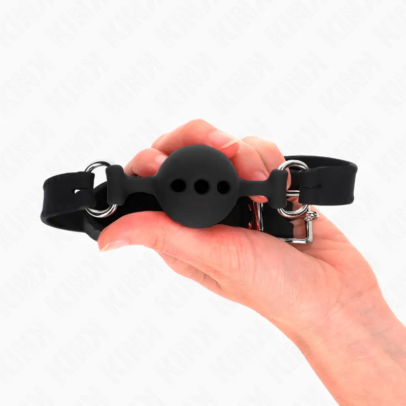 Kink - Full Silicone Gag 55 X 2 Cm With 4 Cm Ball Size S Black Adjustable 35-51 Cm 3
