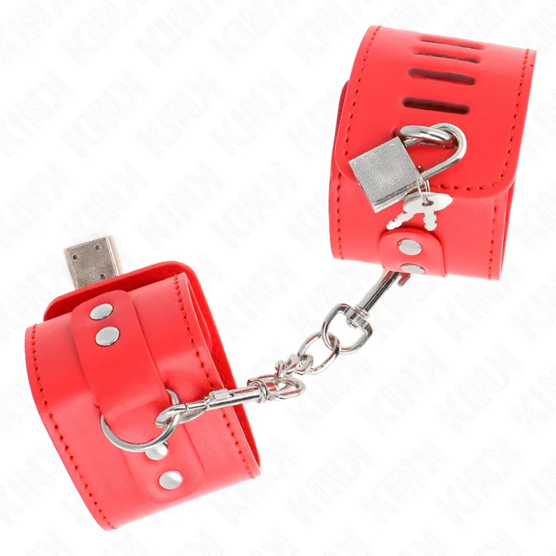 Kink - Wrist Restraints With Padlock Closure Red Adjustable 16-23 Cm X 5.5 Cm