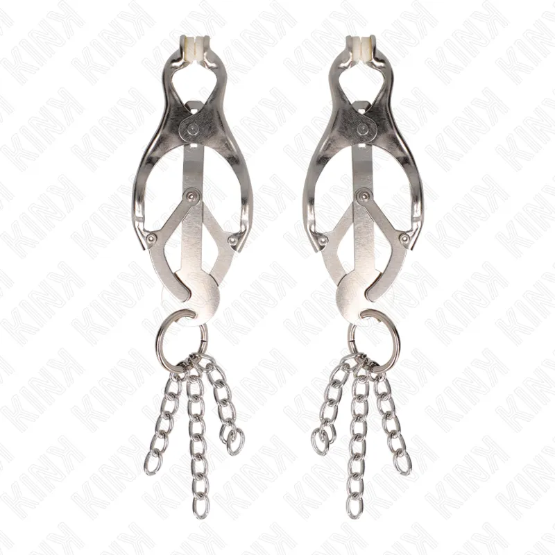 Kink - Japanese Clover Nipple Clamps With Little Chains Silver