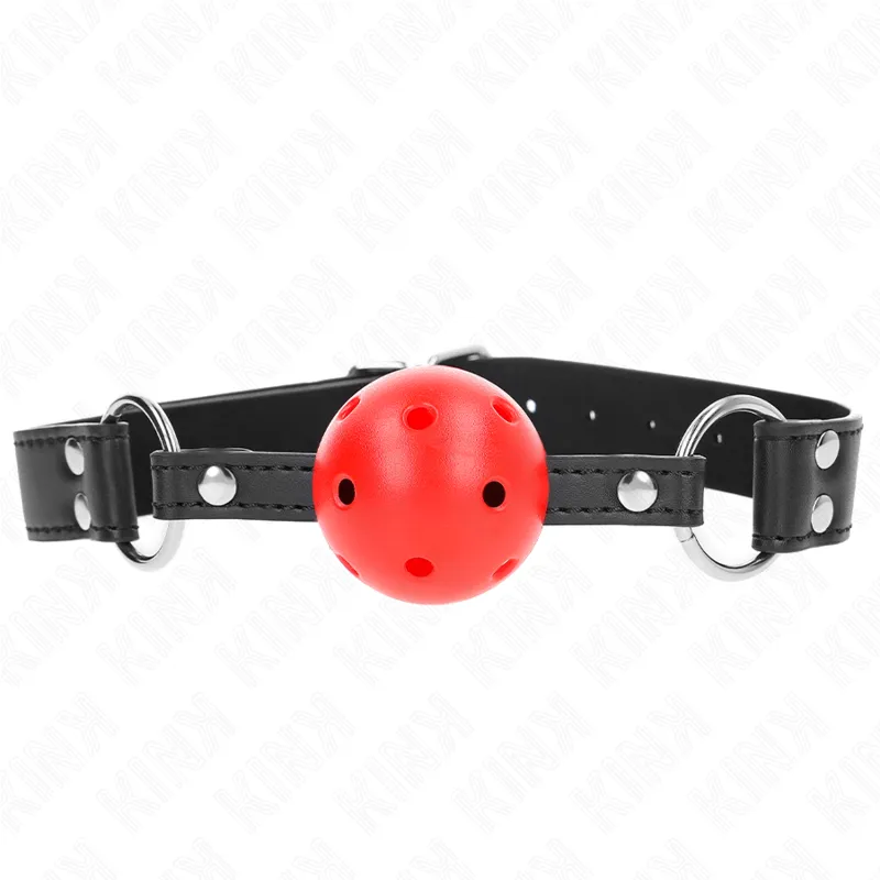 Kink - Breathable Ball 4 Cm Gag With Double Rivet Leather 62.5 X 2.5 Cm Adjustable 42-58 C