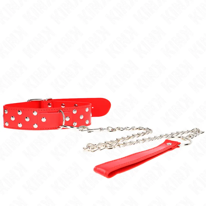 Kink - Ring Rivet Strap Necklace With Belt 65 Cm Red Adjustable 36-50 Cm X 3.8 Cm