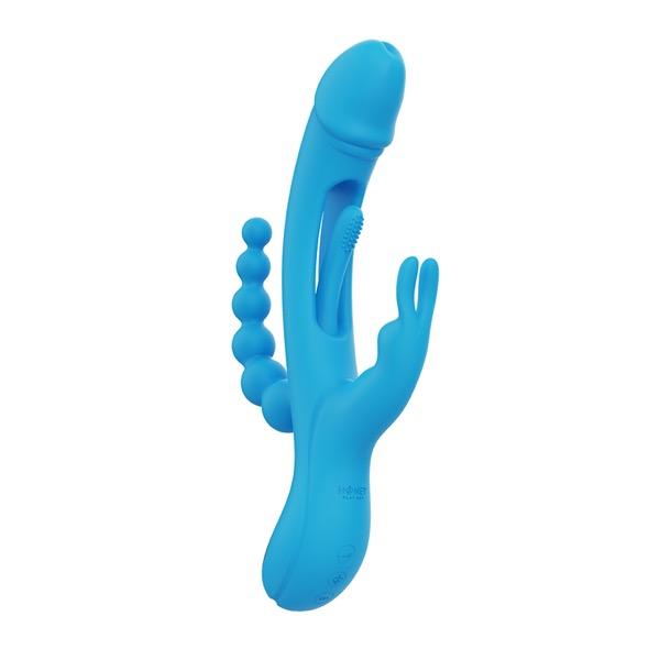 Honeyplaybox - Trilux Kinky Finger Rabbit Vibrator With Anal Beads Blue