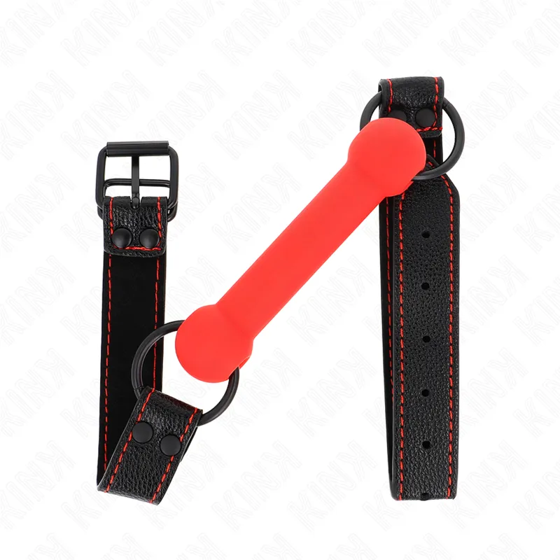 Kink - Bone Gag With Leatherette Strap Red Adjustable 41-57 Cm