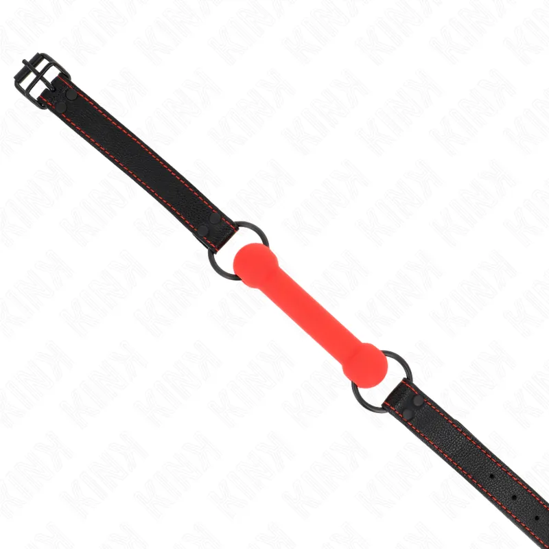 Kink - Bone Gag With Leatherette Strap Red Adjustable 41-57 Cm 2