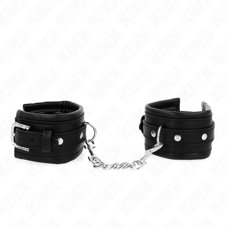 Kink - Rhinestone Buckle Wrist Restraints Black Adjustable 25-32 Cm X 5.5 Cm