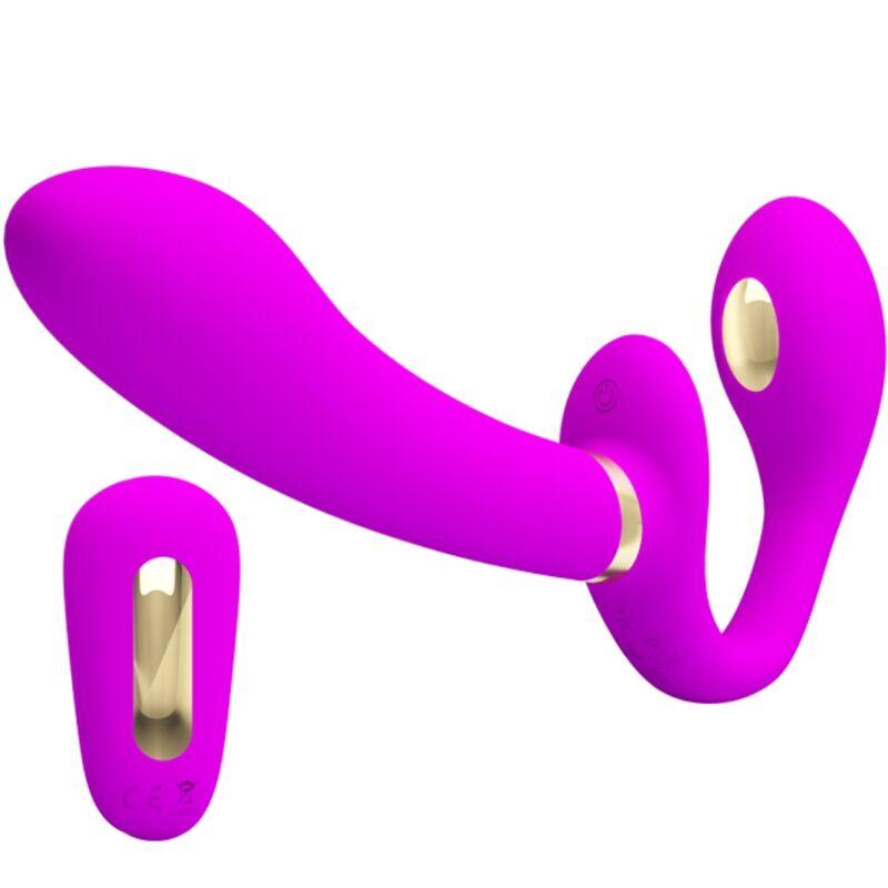 Pretty love - thunderbird double strap-on vibrator remote control purple