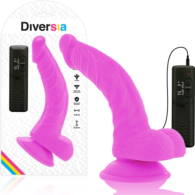 Diversia - flexible vibrating dildo purple 21.5 cm -o- 4.5 cm
