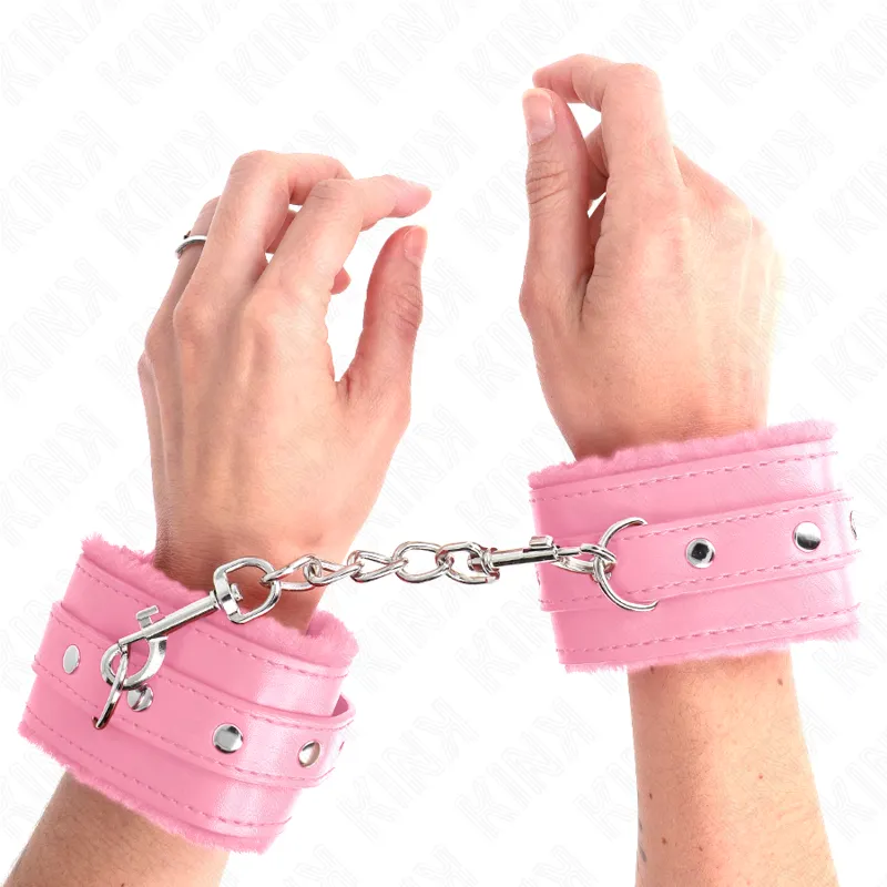 Kink - Premium Fur Lined Wrist Restraints Pink With Pink Belt Adjustable 17-29 Cm X 6 Cm 3