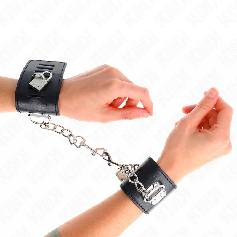 Kink - Wrist Restraints With Padlock Closure Black Adjustable 16-23 Cm X 5.5 Cm 3