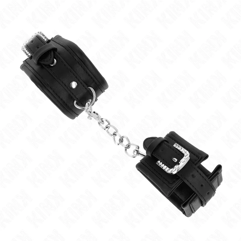 Kink - Rhinestone Buckle Wrist Restraints Black Adjustable 25-32 Cm X 5.5 Cm 1