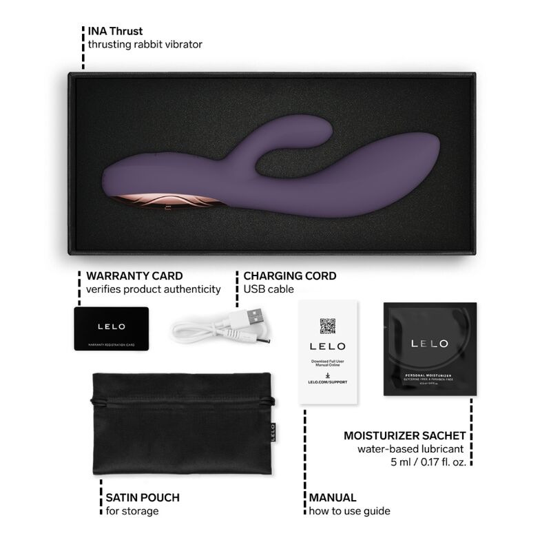 Lelo - ina thrust rabbit thrusting vibrator purple 9