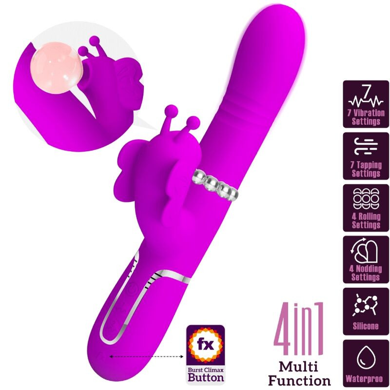 Pretty Love - Multifunction Rabbit Vibrator 4 In 1 Butterfly Fuchsia 9