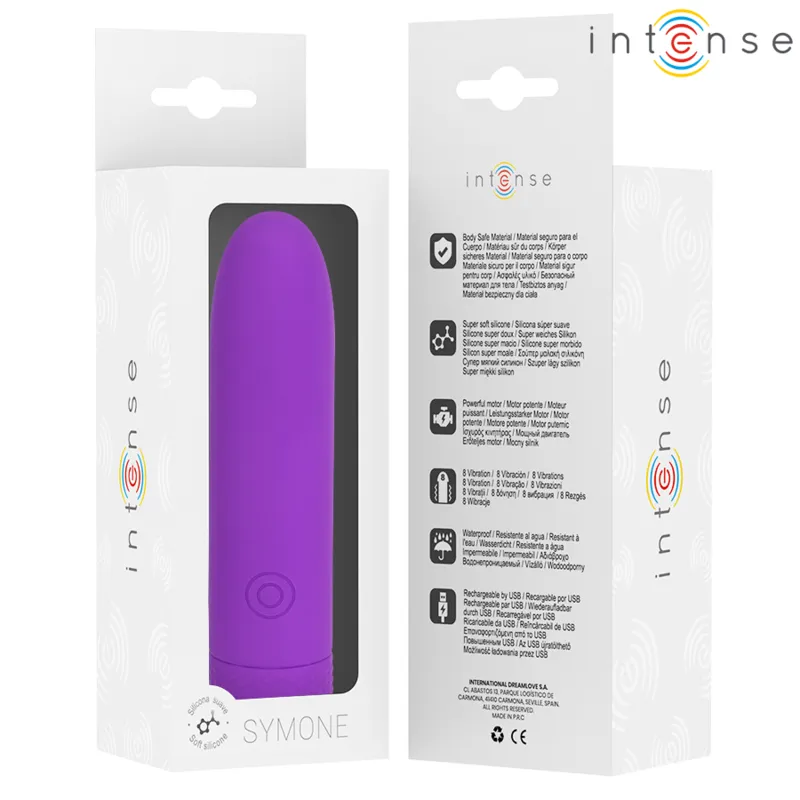 Intense - symone usb rechargeable vibrating bullet 8 vibrations purple 10 x 2.2 cm 7