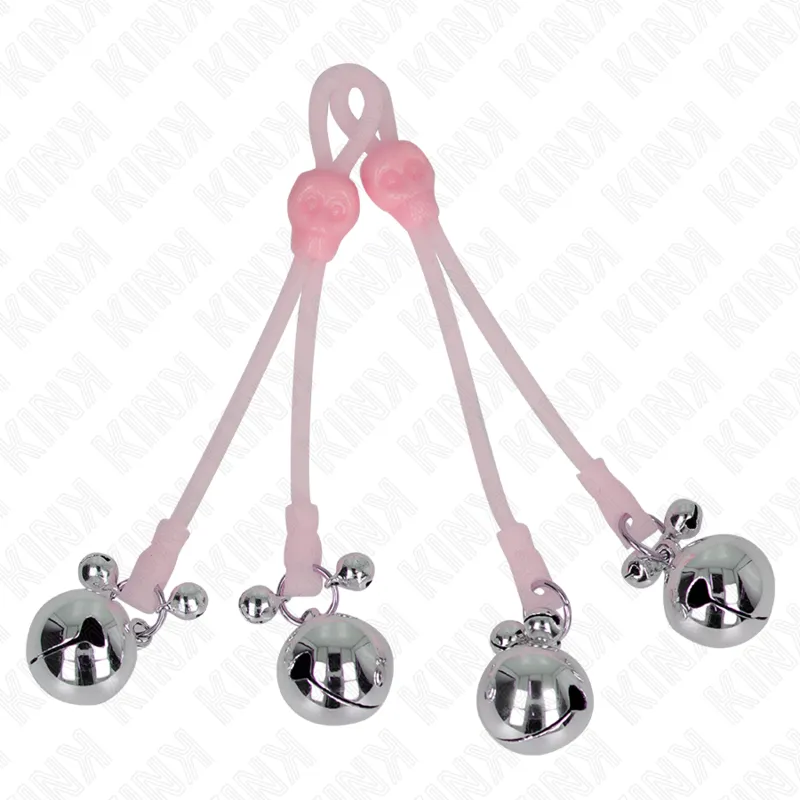 Kink - Luminous Skull Nipple Clamps With Ring Bells Adjustable Pink / Silver 1