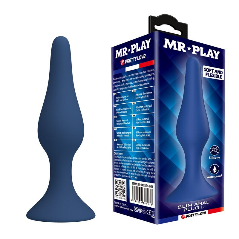 Mr play - slim silicone anal plug blue l