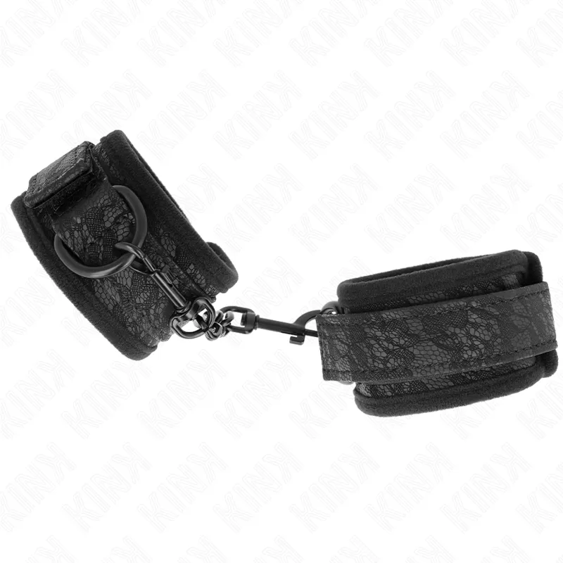 Kink - Dark Lace Covered Wrist Cuffs Neoprene Adjustable Black 20-29 Cm X 5 Cm