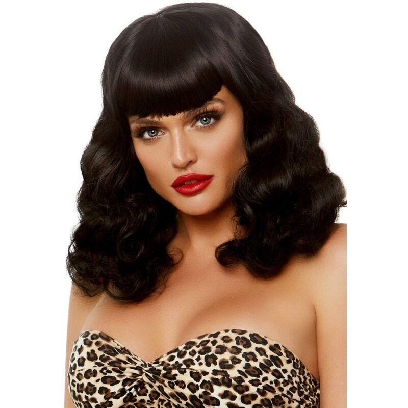 Leg avenue - curly retro wig with bangs luminiscent black