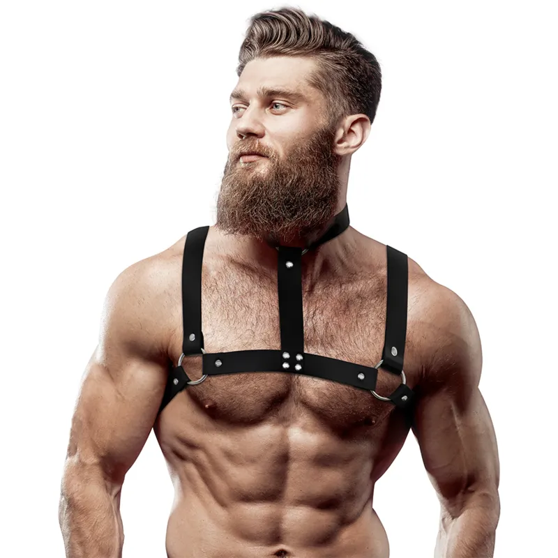 Fetish Submissive Attitude&Trade; - Adjustable Eco-Leather Chest Harness With Necklace For
