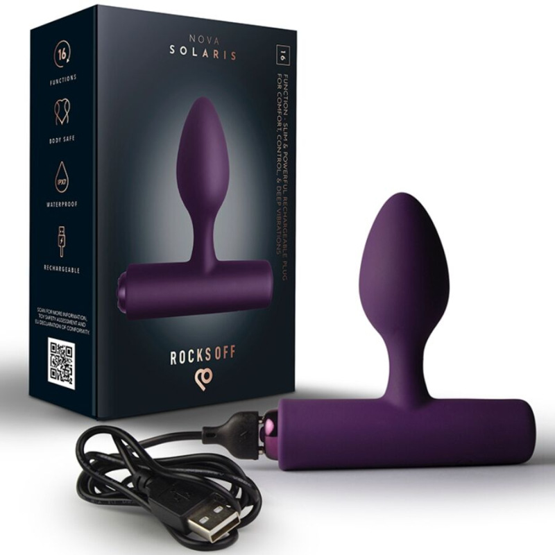 Rocks-off - nova solaris rechargeable slim & powerful anal plug 16 function purple
