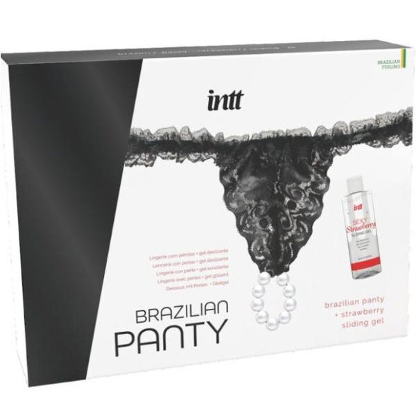 Intt - Brazilian Black Panty With Pearls And Lubricant Gel 50ml