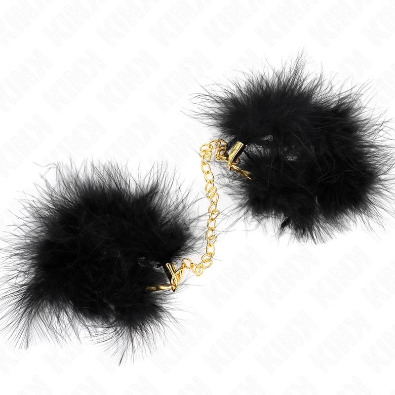 Kink - feather hand cuffs with gold chain model 0 3