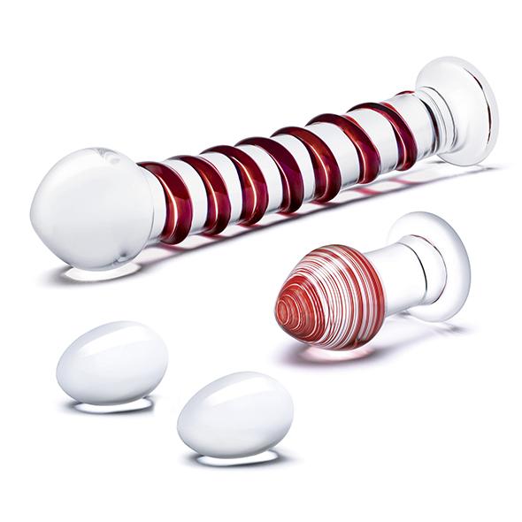 Glas - Mr. Swirly 4 Pc Set With Glass Kegel Balls & Butt Plug - Sada Sklenených Kolíkov