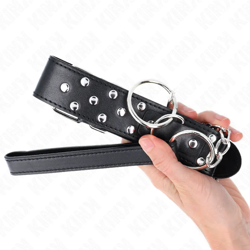 Kink - Ring Rivet Strap Necklace With Belt 65 Cm Black Adjustable 36-50 Cm X 3.8 Cm 4