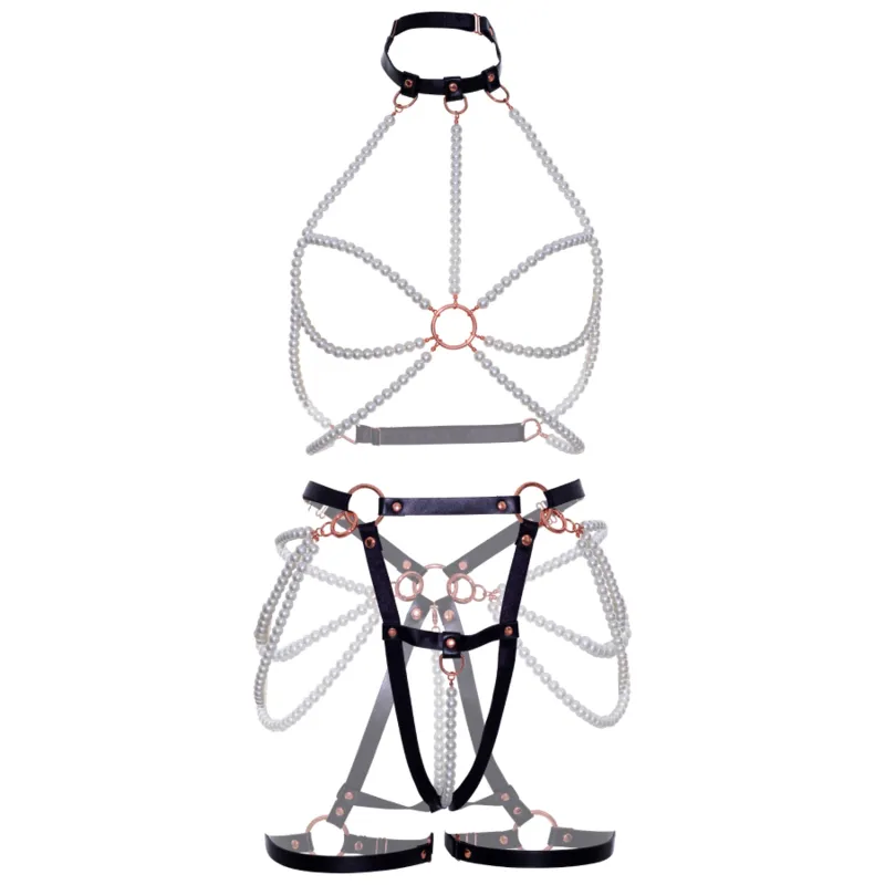 Leg Avenue - Harness Bra & Pearl Garter L 6