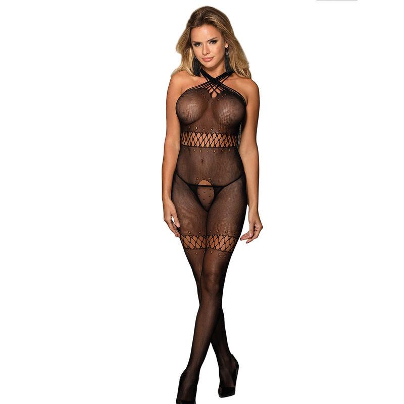 Subblime - 951948 fishnet bodystocking with crossed neck straps black one size