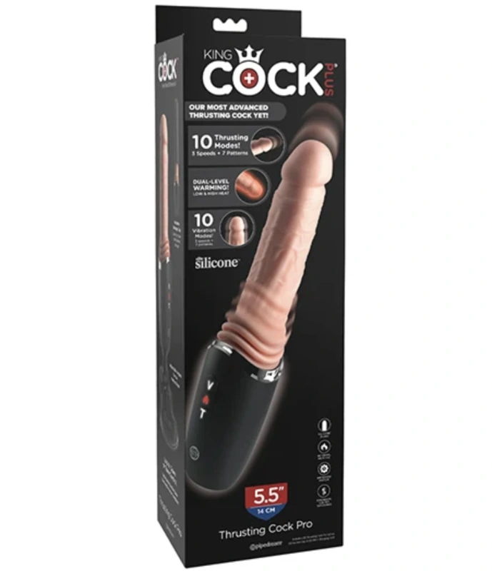 King cock plus - thrusting cock pro silicone dildo with throttle, vibration and heat light 12.7 cm