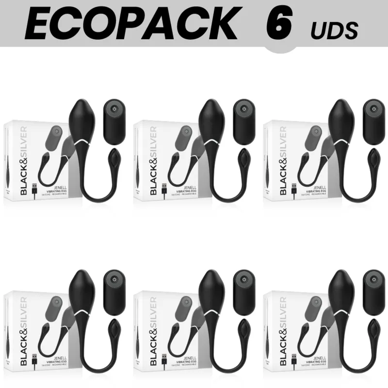 Ecopack 6 Units - Black&Amp;Silver Jenell Rechargeable Vibrating Egg