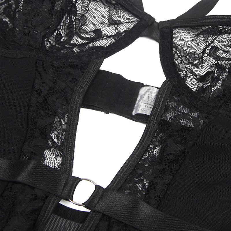Subblime - Teddy With Garter With Lace Detail And Strips Black L/Xl 10