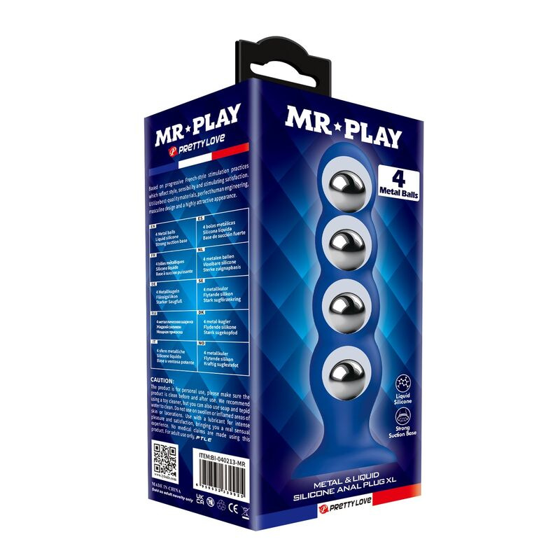 Mr play - anal plug with 4 metal balls and suction cup blue 2